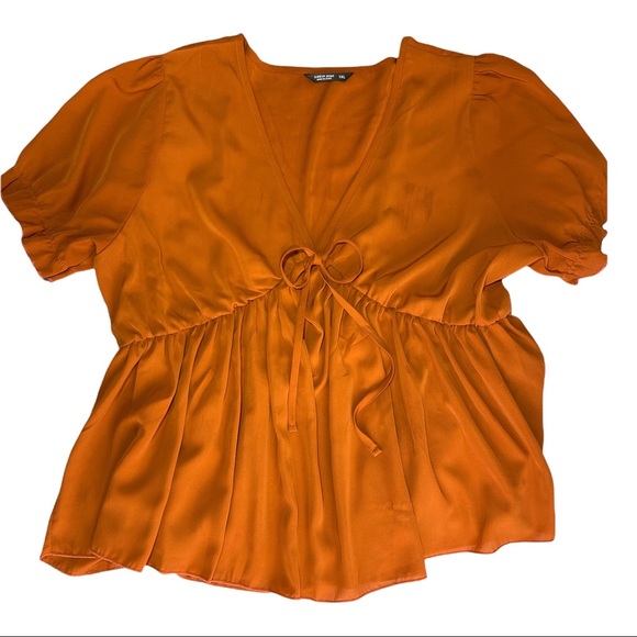 Shein Curve Plus Surplice Neck Puff Sleeve Peplum Top Rust Sexy V Neck - Picture 9 of 16